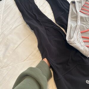 Black Leggings and Gray Sports Bra Set